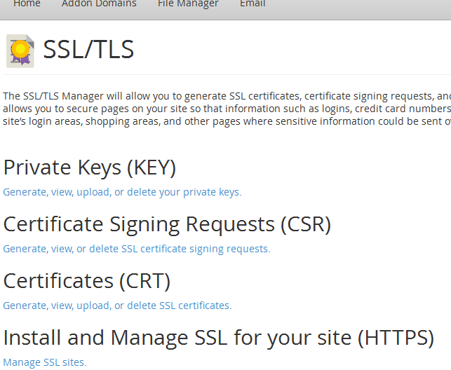 SSL Parameters in cPanel